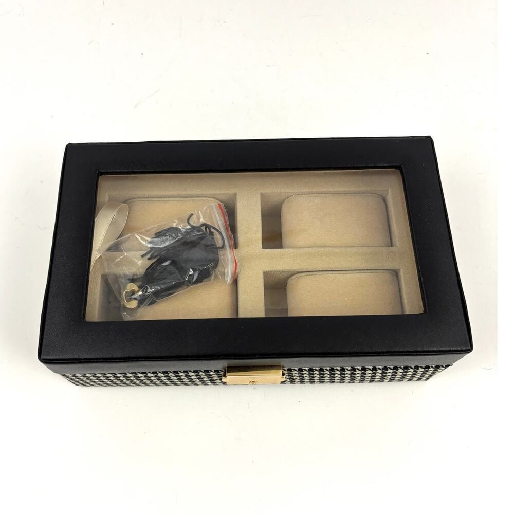 4 Slot Watch Box With Lock Watch Storage Box Houndstooth‎ Pattern - Picture 3 of 16